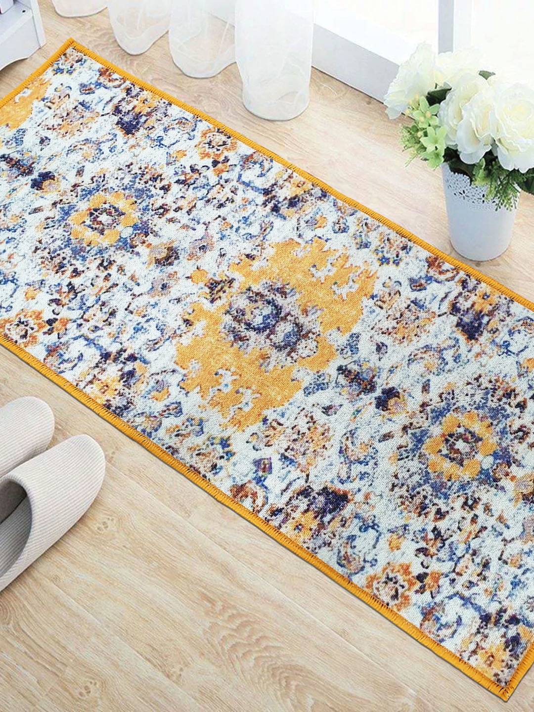 

Status Yellow & White Printed Rectangular Super Vintage Persian Floor Runner, Blue