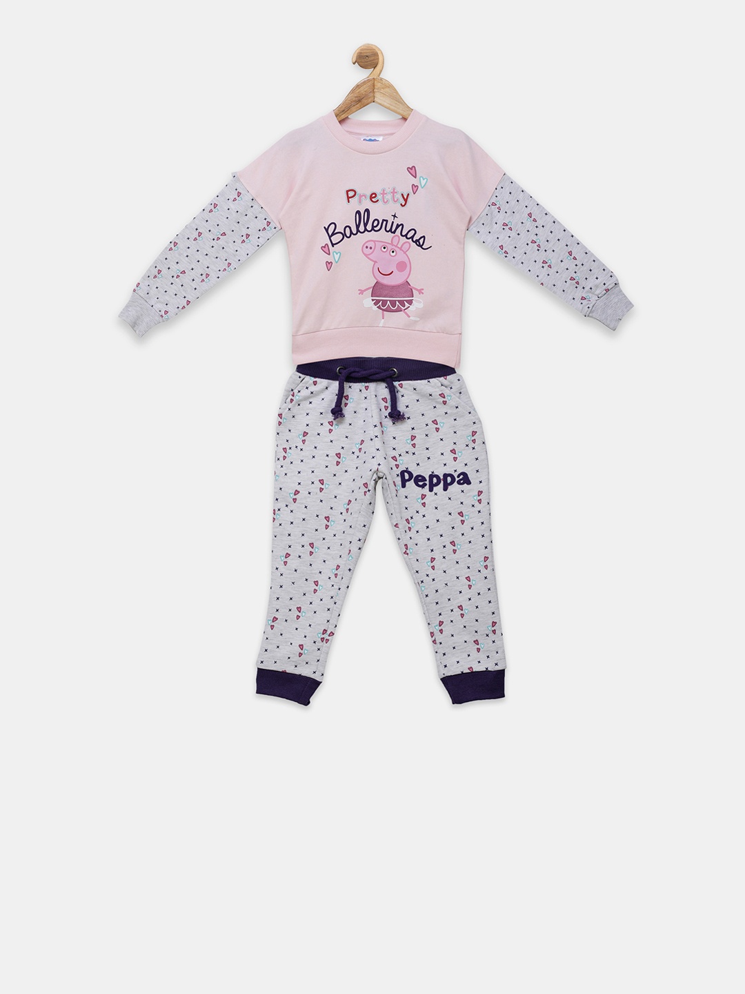 

toothless Girls Pink & Grey Peppa Pig Printed T-shirt with Trousers