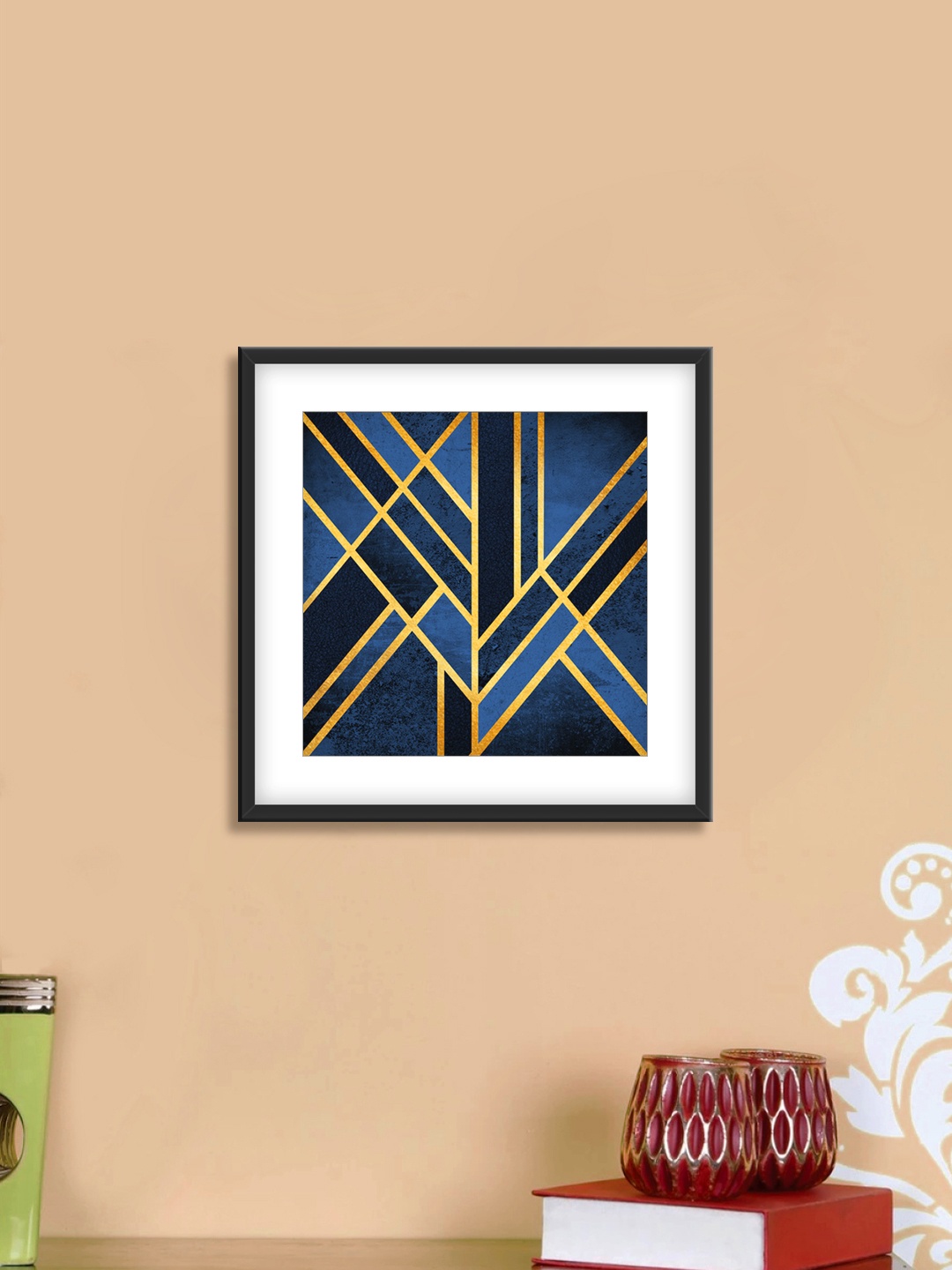 

999Store Blue & Gold Abstract Cotton Canvas Digitally Printed Wall Art
