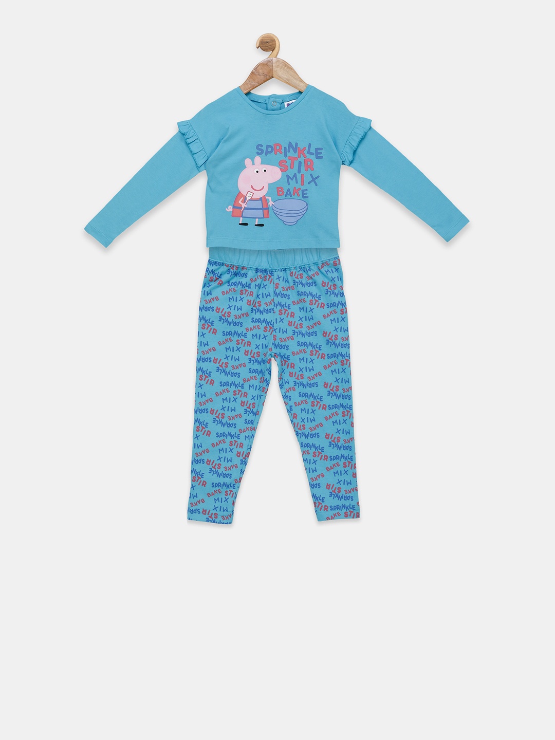 toothless Girls Blue Peppa Pig Printed T-shirt with Trousers