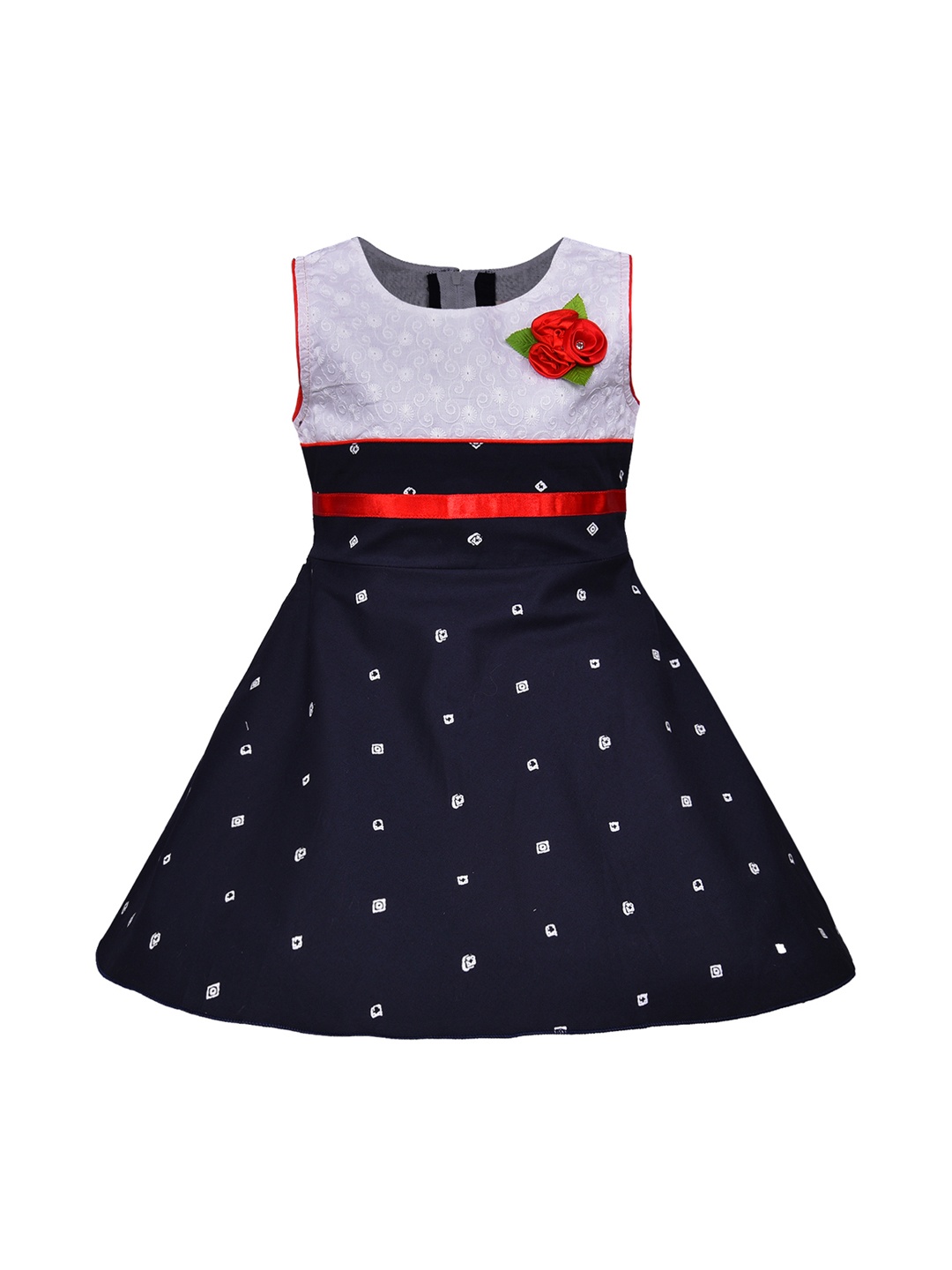 

Wish Karo Girls Navy Blue & White Printed Fit and Flare Dress