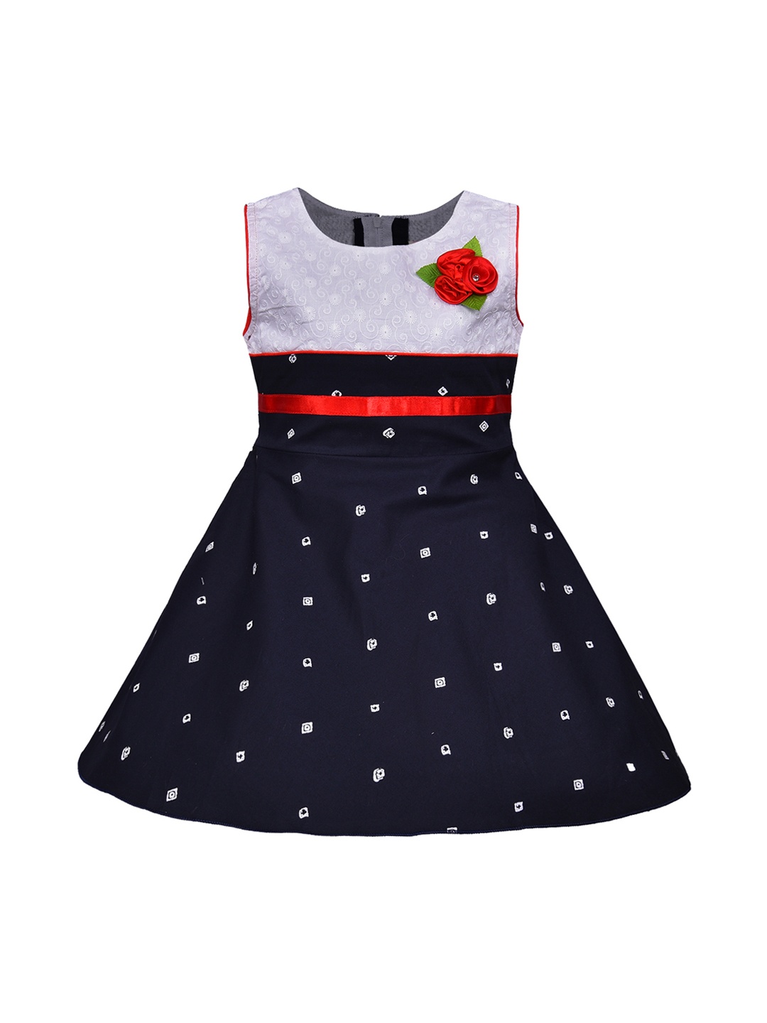 

Wish Karo Girls Navy Blue & White Printed Fit and Flare Dress