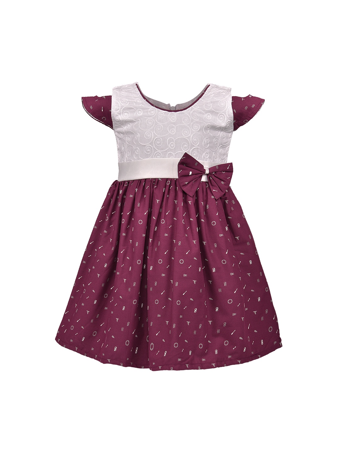 

Wish Karo Girls Maroon & Cream-Coloured Printed Fit and Flare Dress