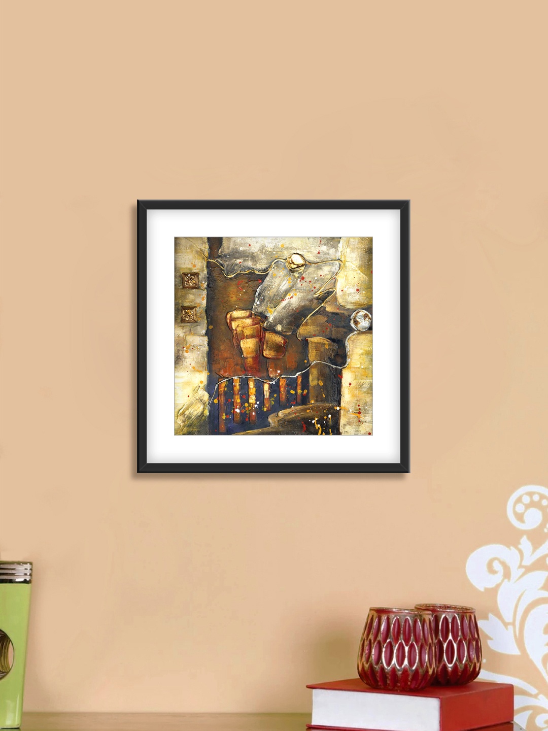 

999Store Brown & Gold Abstract Pattern Cotton Canvas Digitally Printed Wall Art
