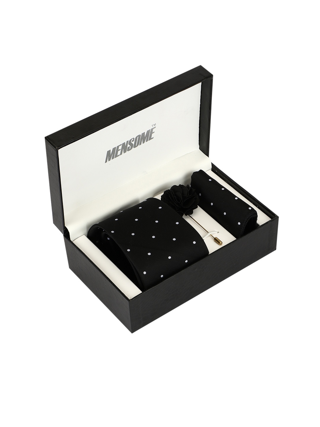 

MENSOME Men Black & White Polka Dotted Accessory Gift Set