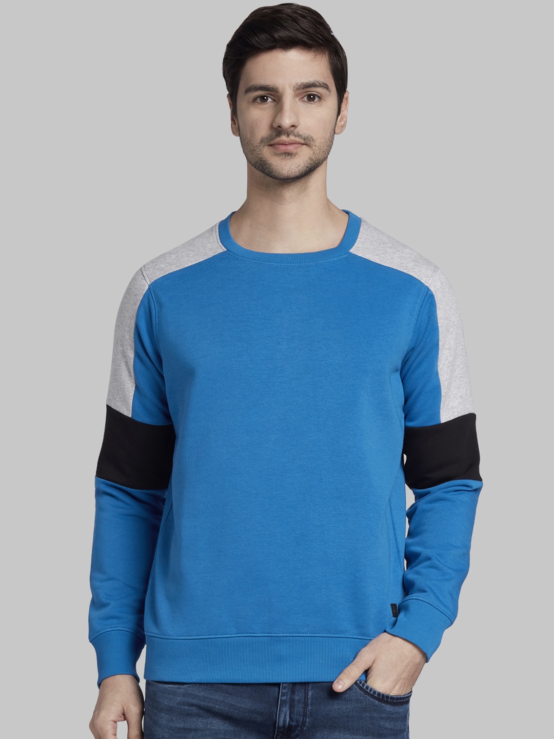 

Parx Men Blue Self Design Sweatshirt