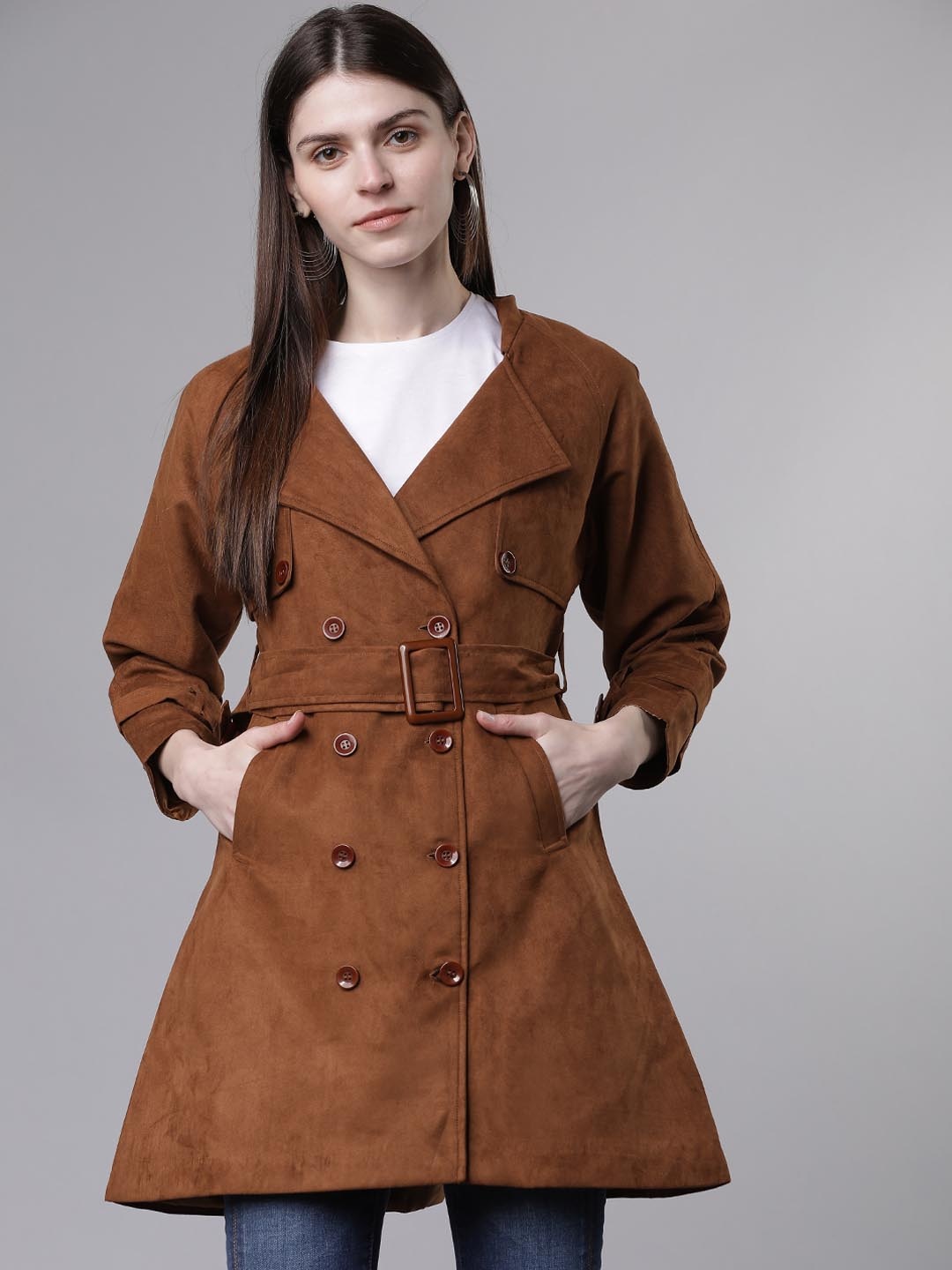 

Tokyo Talkies Women Tan Brown Solid Tailored Jacket