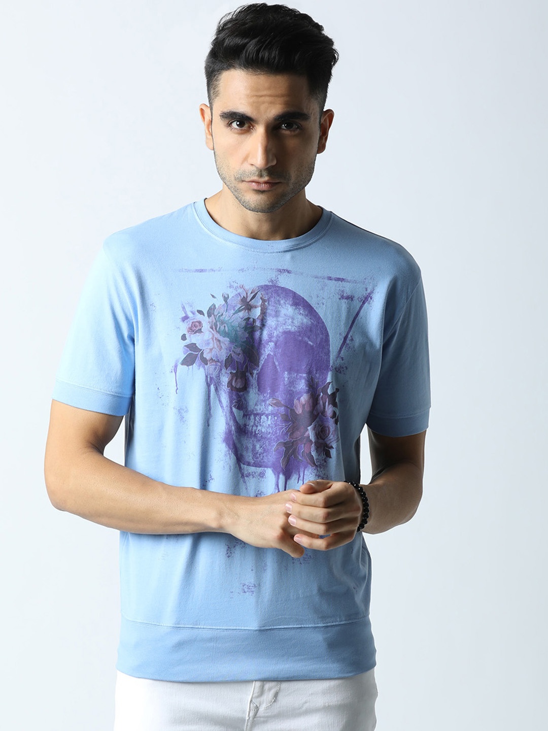 

Huetrap Men Blue Printed Round Neck T-shirt