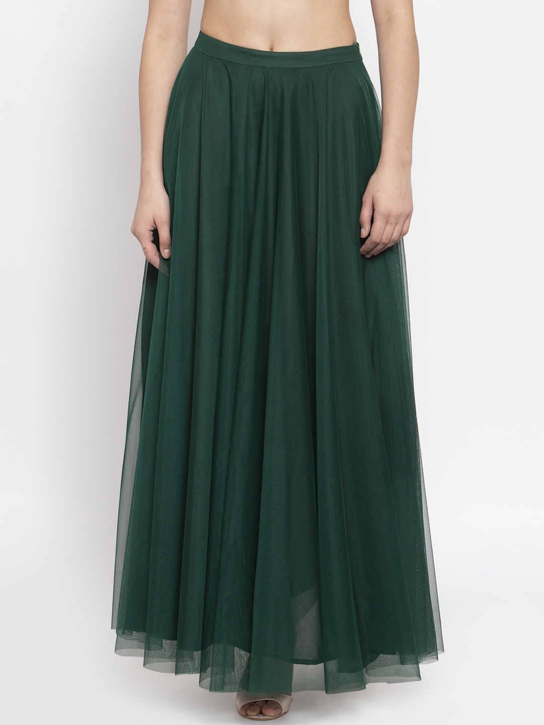 

Just Wow Women Green Solid Soft Net Fit & Flared Party Wear Maxi Skirt