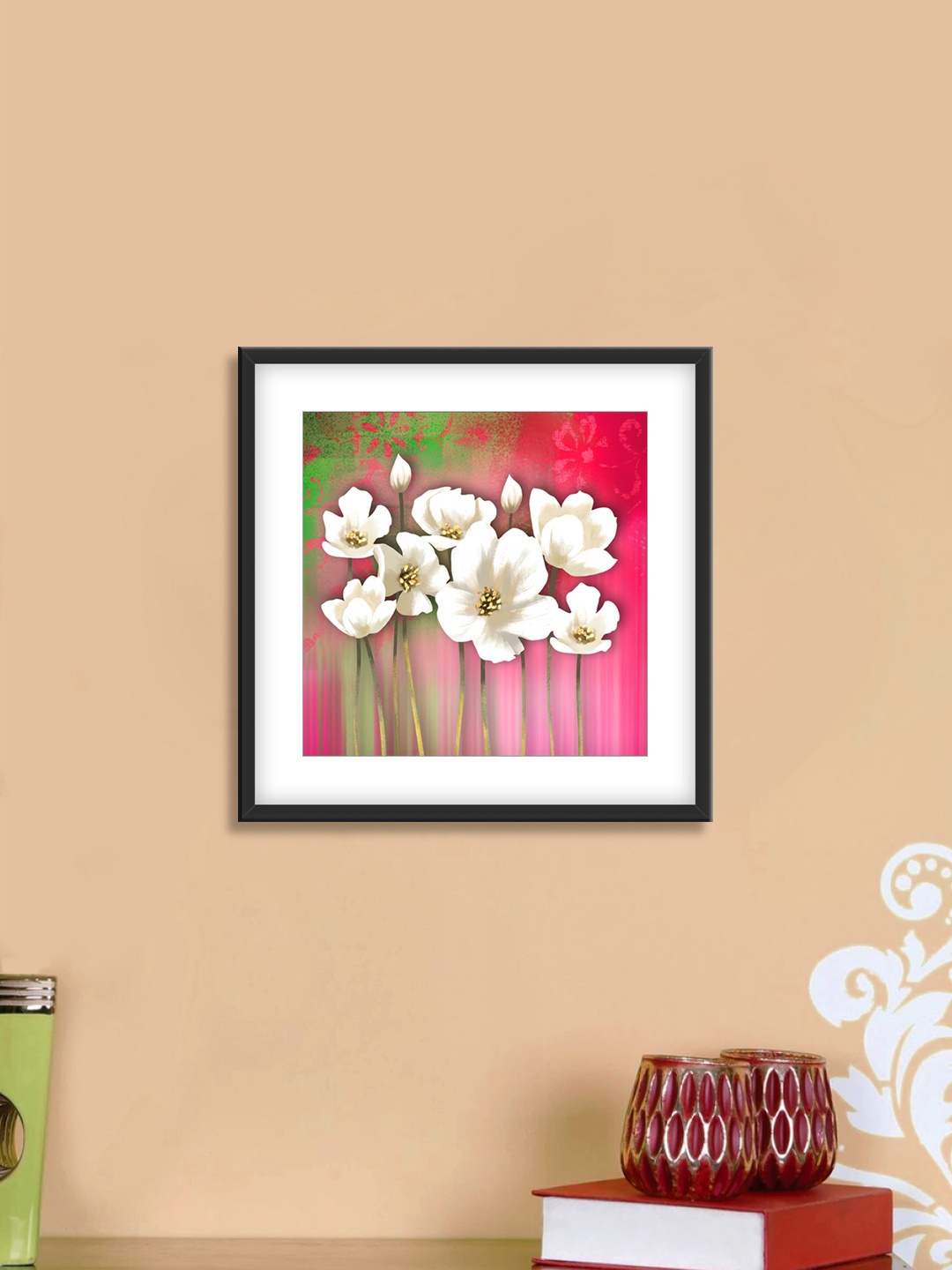 

999Store Pink & White Flowers Cotton Canvas Digitally Printed Wall Art