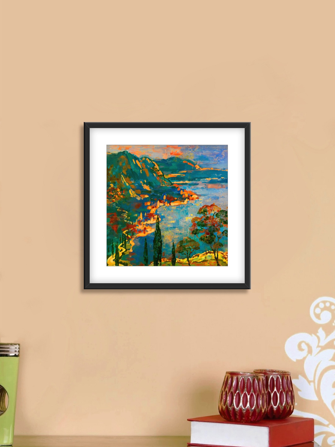

999Store Green & Blue Mountains Cotton Canvas Digitally Printed Wall Art