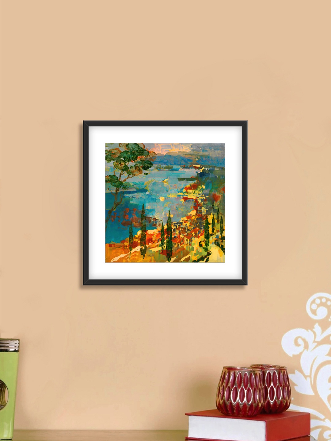 

999Store Green & Blue Lake Cotton Canvas Digitally Printed Wall Art