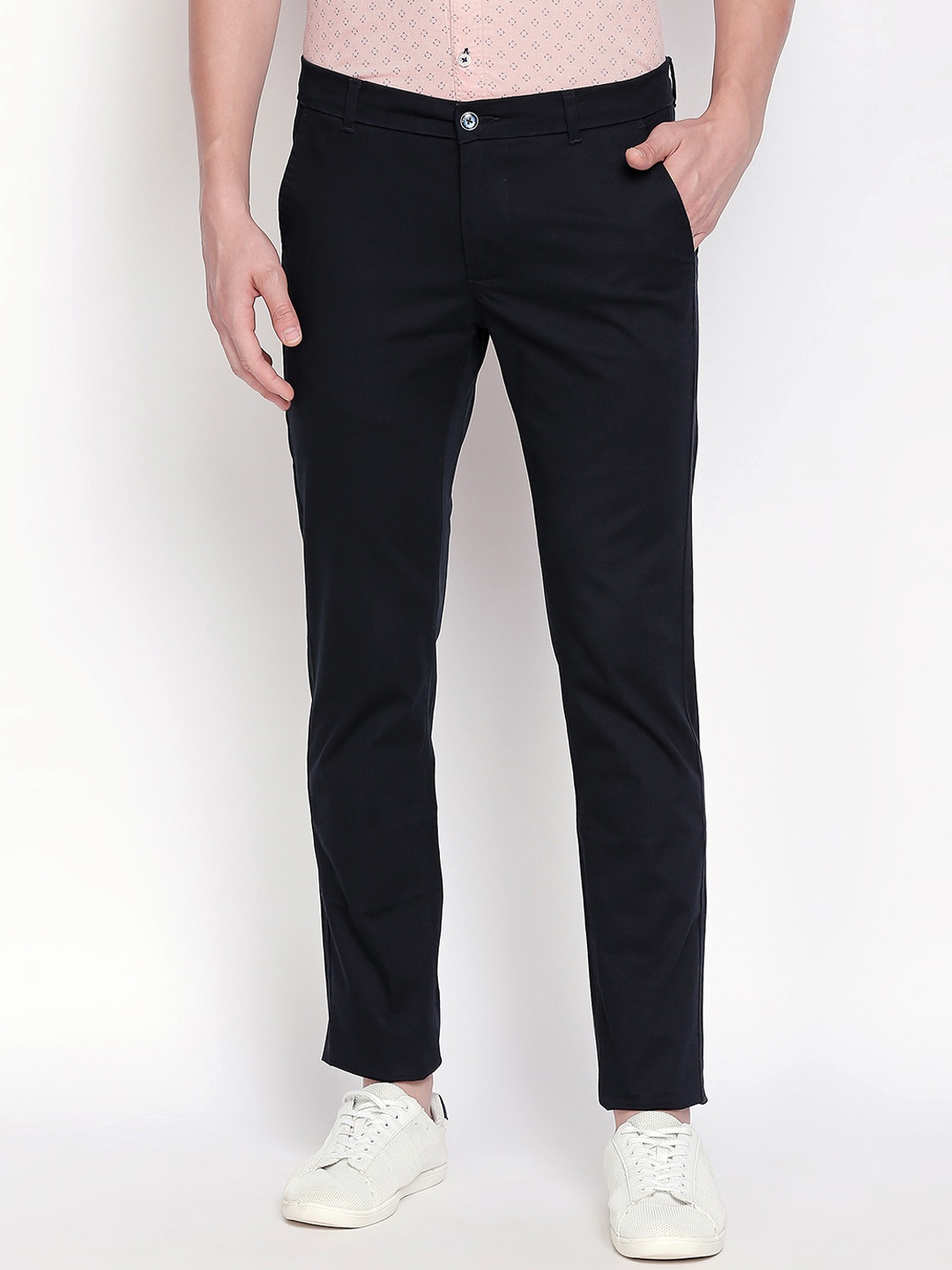 

Basics Men Navy Blue Tapered Fit Solid Regular Trousers