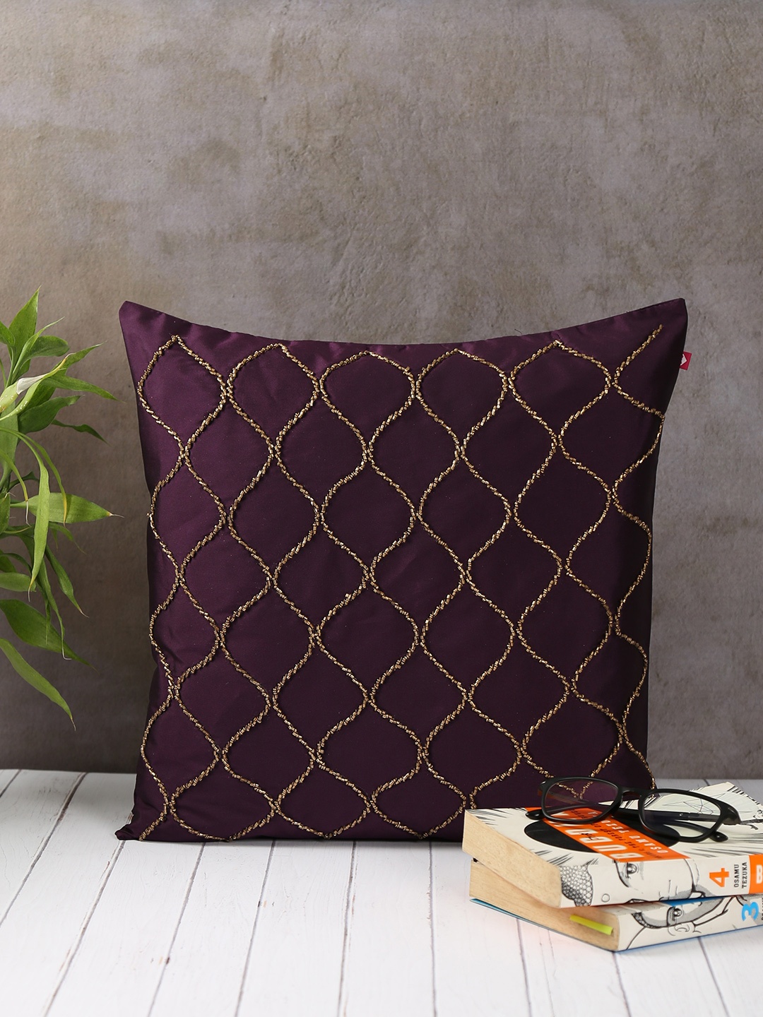 India Circus by Krsnaa Mehta Purple Single Embellished Square Cushion Covers