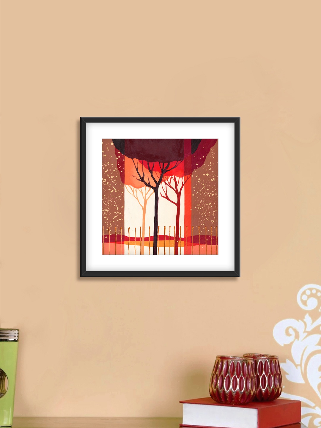 

999Store Brown & Orange Leafless Tree Cotton Canvas Digitally Printed Wall Art