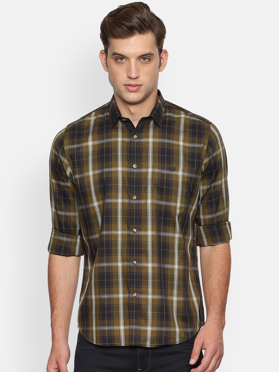 

Van Heusen Sport Men Olive Green & White Slim Fit Checked Casual Shirt