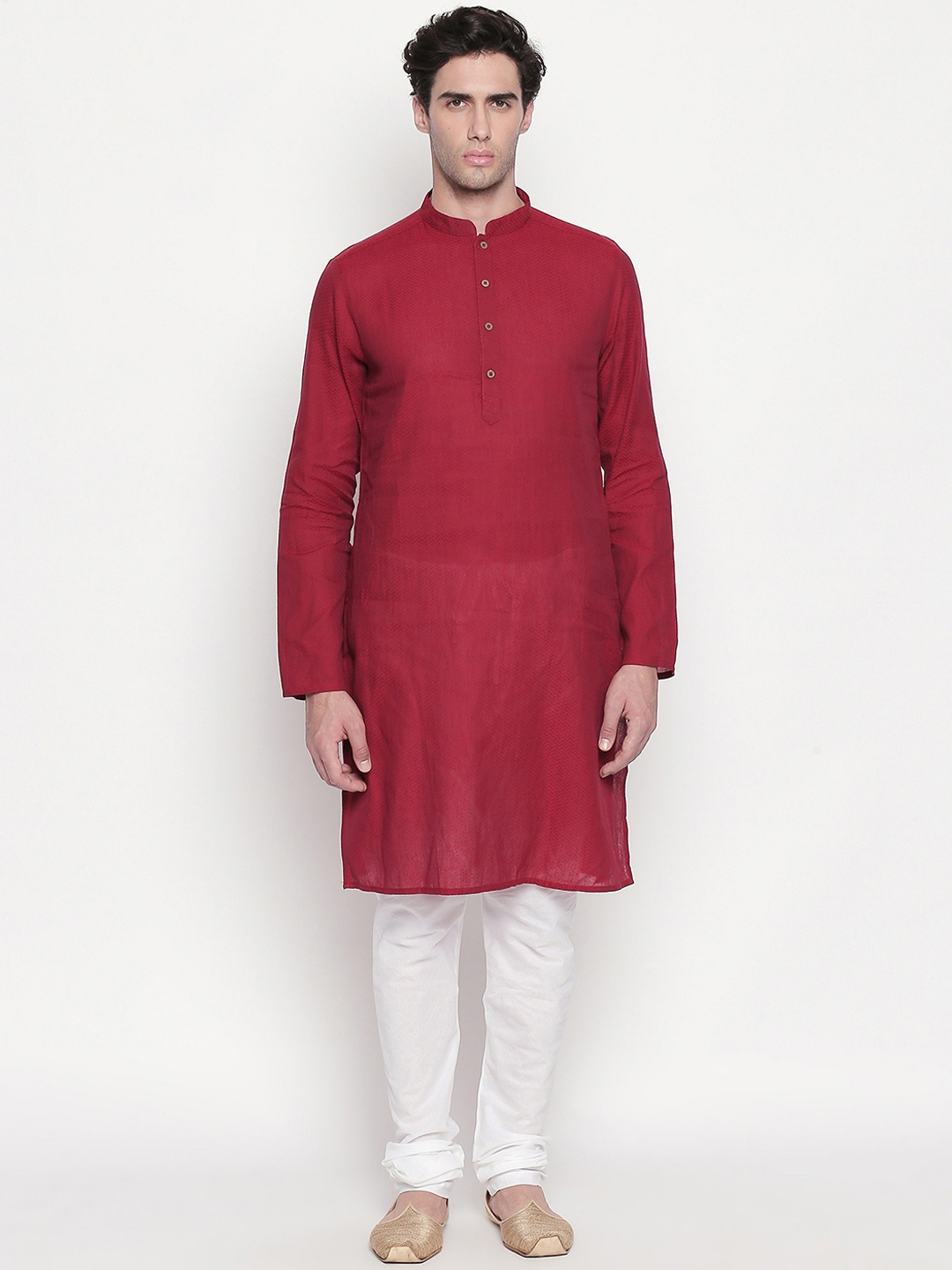 

indus route by Pantaloons Men Maroon Woven Design Straight Kurta