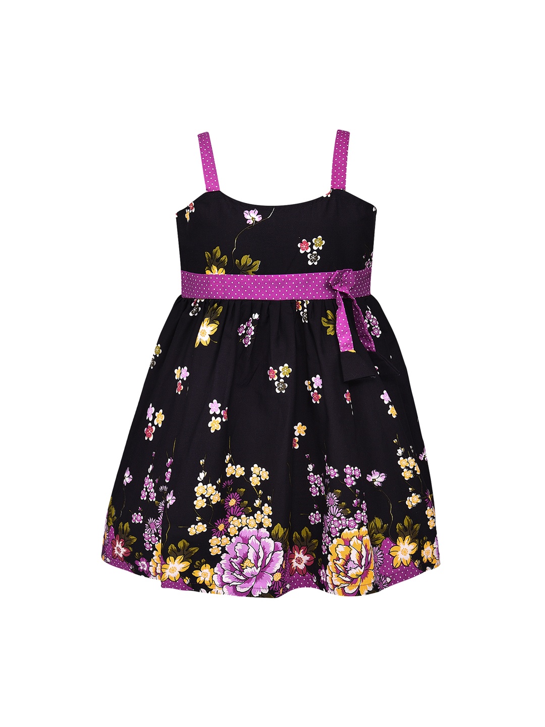 

Wish Karo Girls Purple & Black Floral Printed Fit and Flare Dress