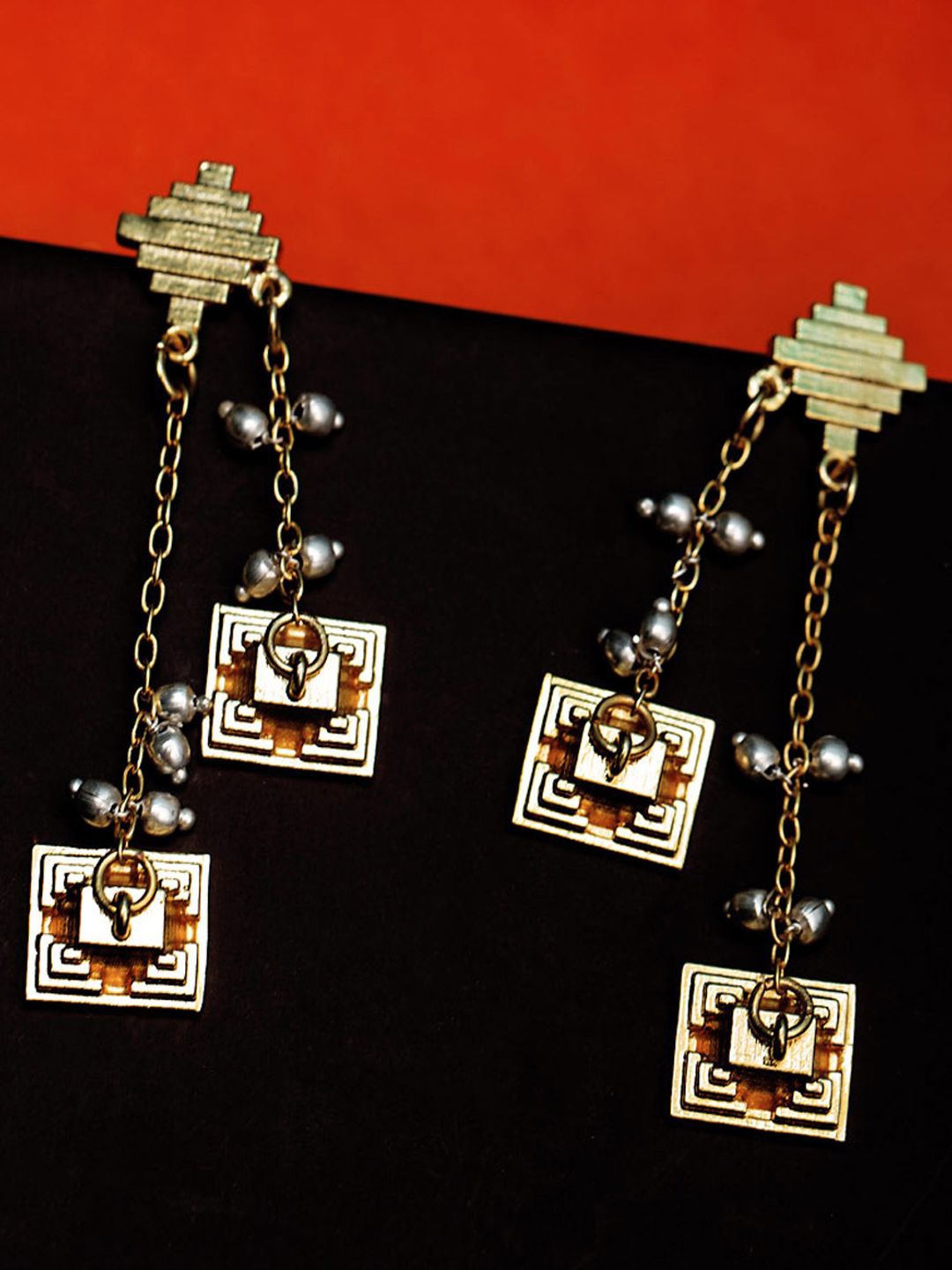 Voylla Gold-Toned Contemporary Drop Earrings