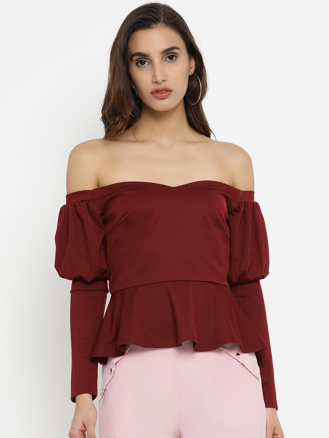 

Kazo Women Maroon Solid Peplum Top