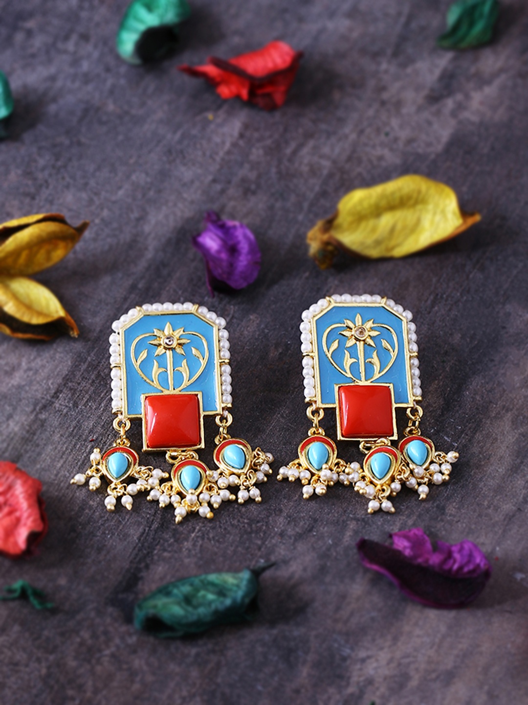 

Voylla Gold-Plated & Blue Classic Drop Earrings