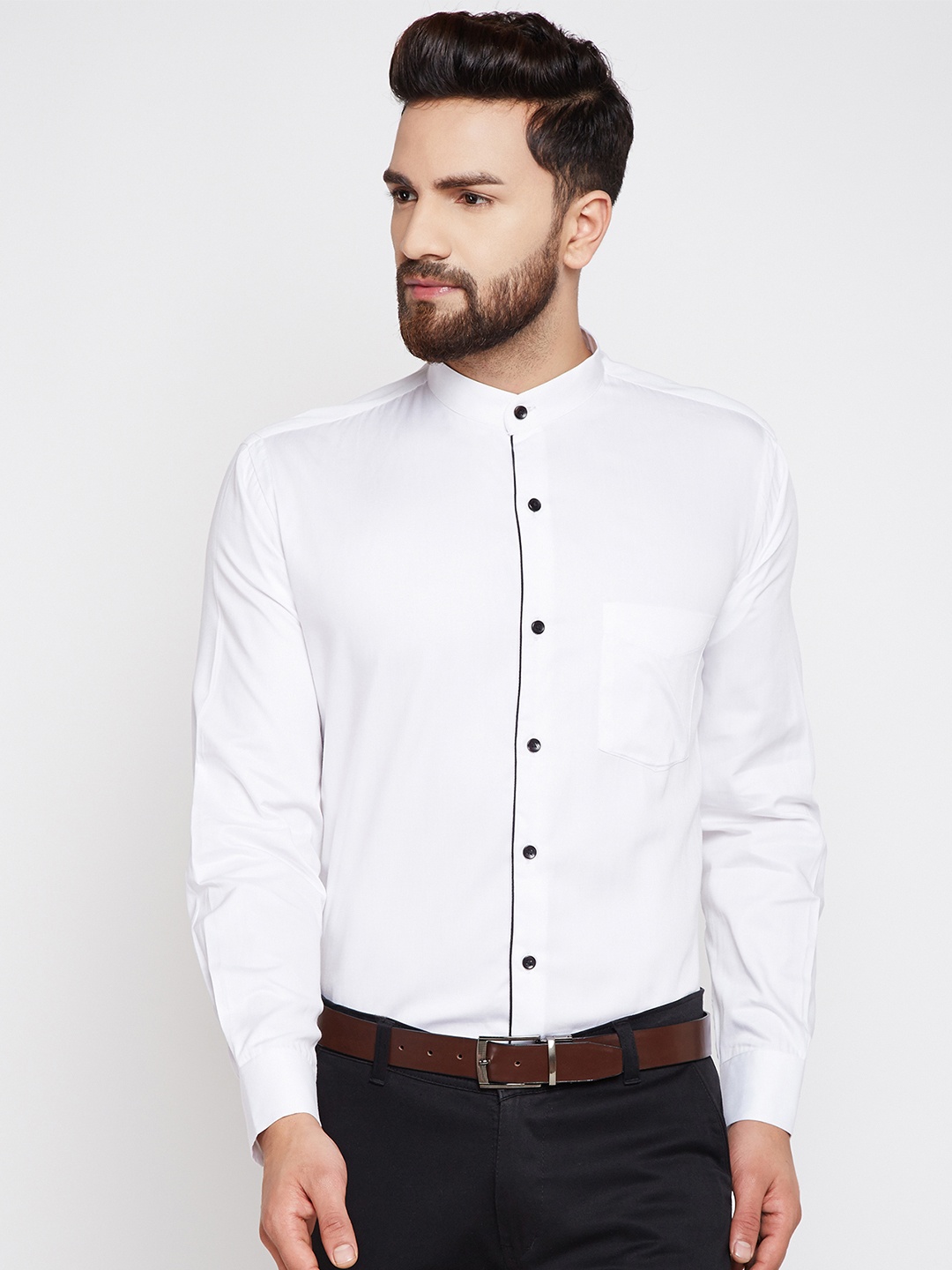 

Hancock Men White Solid Slim Fit Pure Cotton Tuxedo Formal Shirt