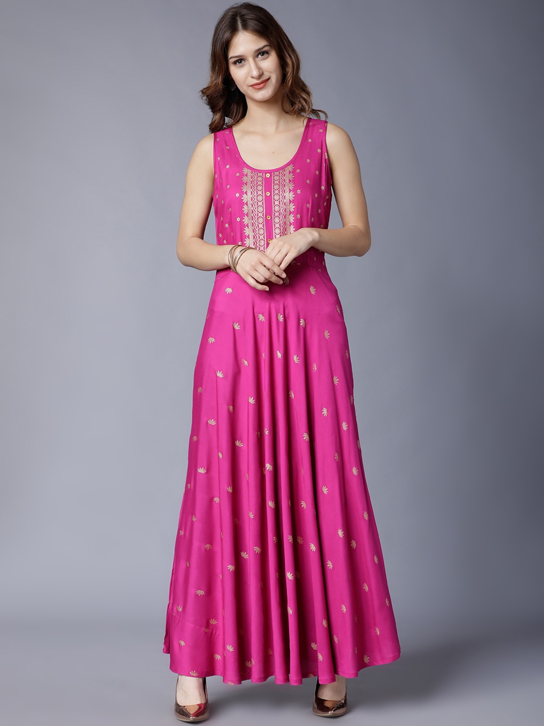 

Vishudh Women Magenta Printed Maxi Dress