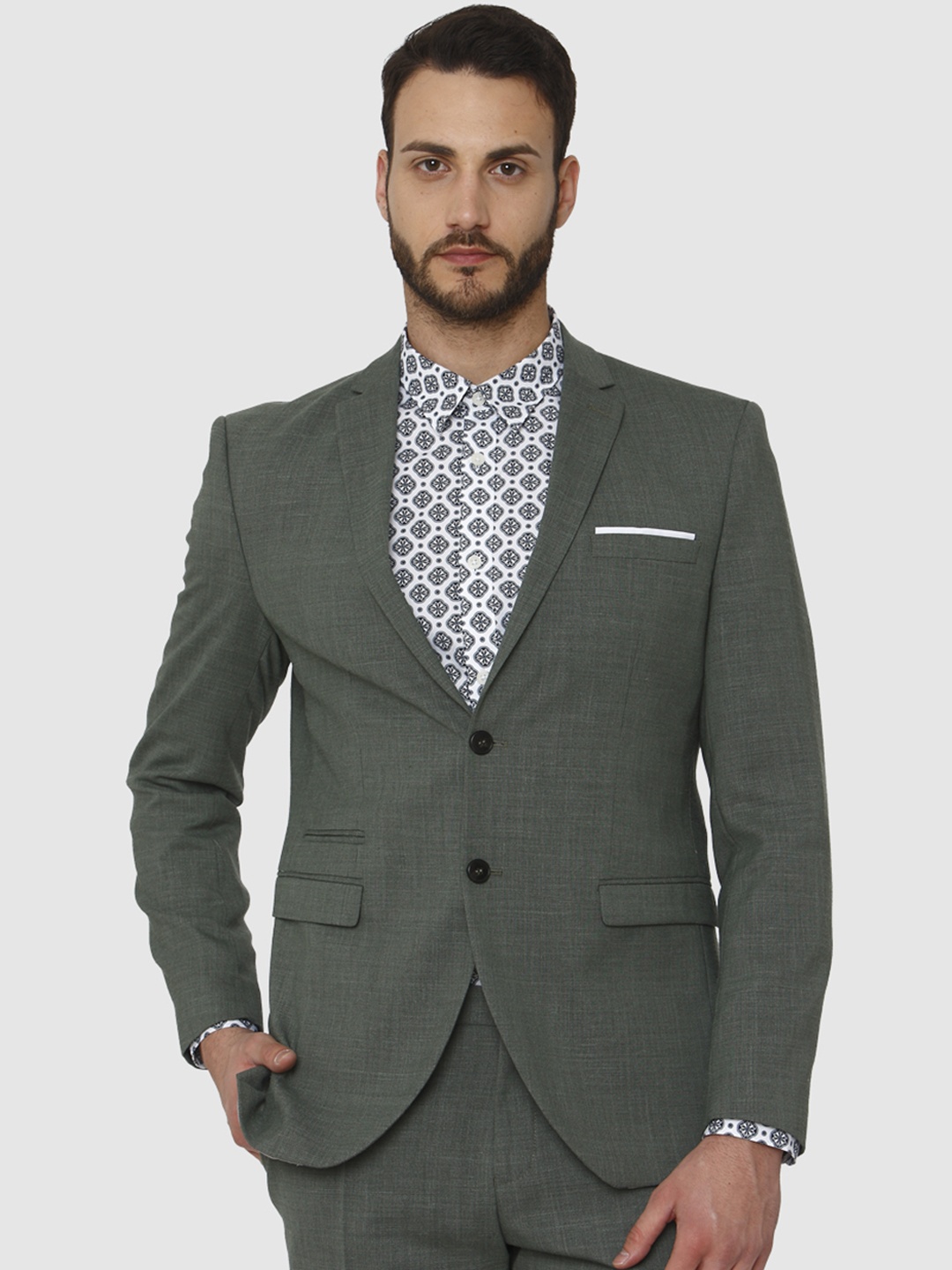

SELECTED Men Green Solid Slim-Fit Single-Breasted Blazer