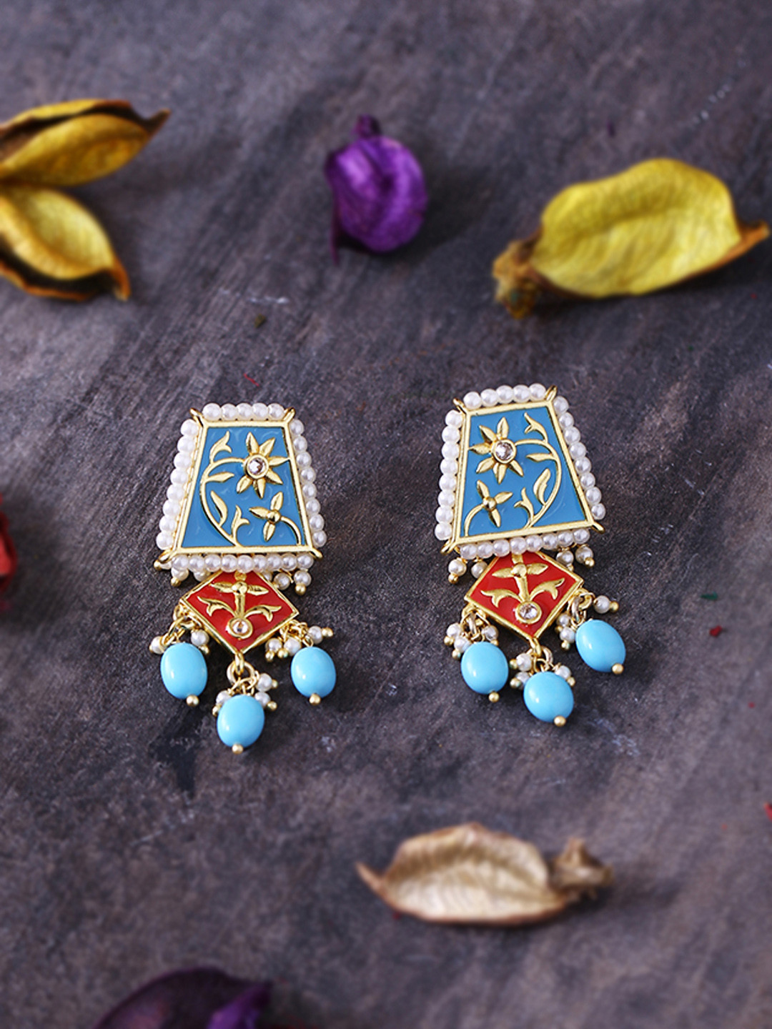 

Voylla Gold-Plated & Blue Classic Drop Earrings