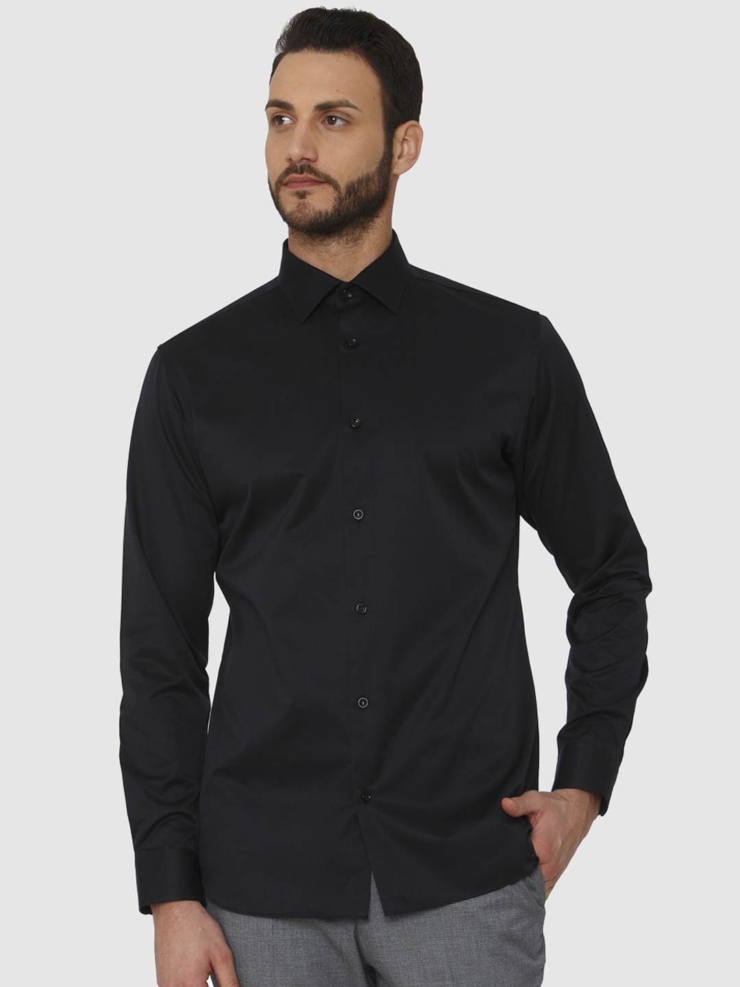 

SELECTED Men Black Slim Fit Solid Casual Shirt