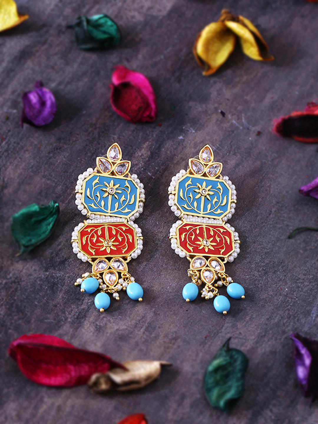 

Voylla Gold-Plated & Blue Classic Drop Earrings