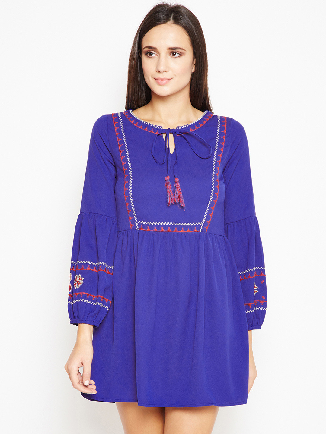

Oxolloxo Women Blue Solid Fit and Flare Dress