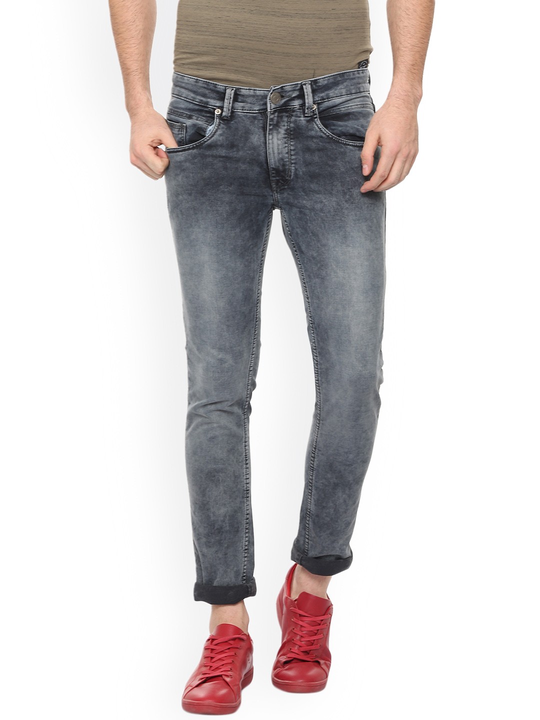 

People Men Grey Slim Fit Mid-Rise Clean Look Stretchable Jeans
