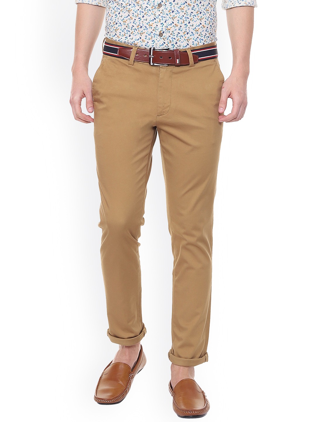 

People Men Brown Slim Fit Solid Regular Trousers
