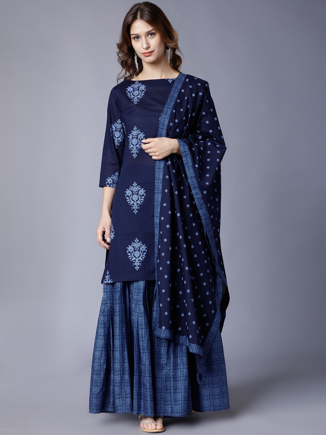 

Vishudh Women Blue Printed Kurta with Palazzos & Dupatta