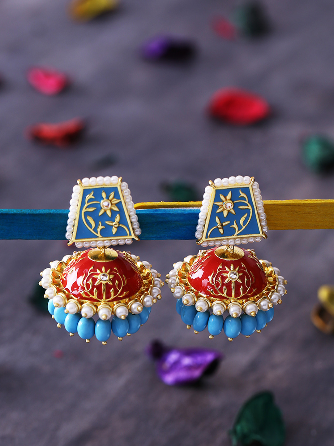 

Voylla Gold-Plated & Blue Jhumkas