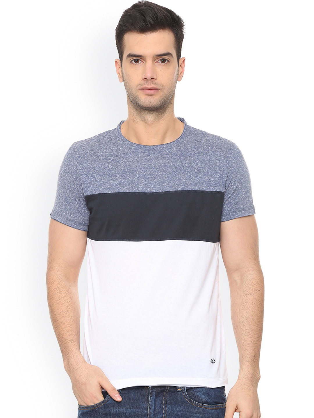 

People Men White Colourblocked Round Neck T-shirt