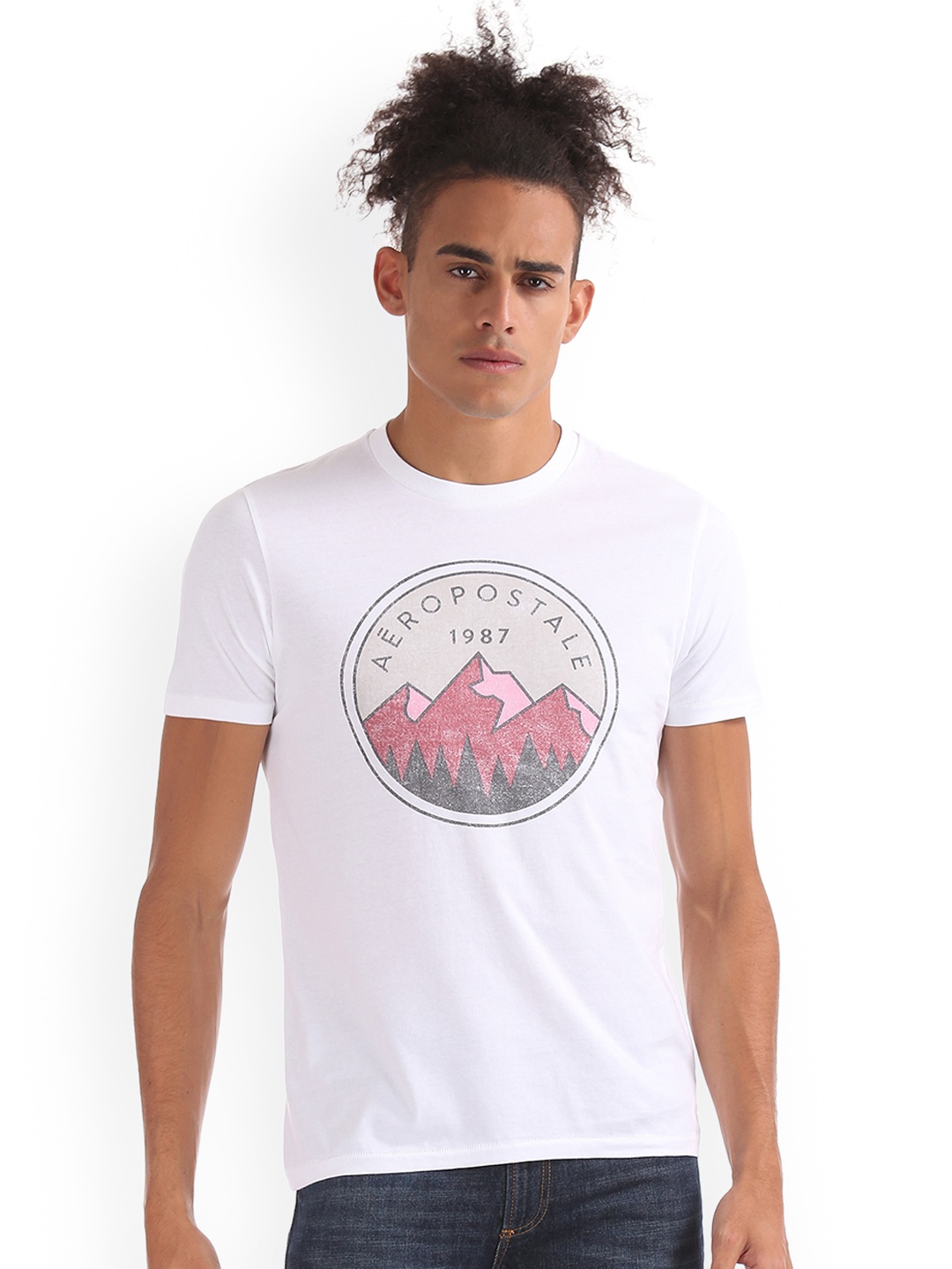 

Aeropostale Men White Printed Round Neck Pure Cotton T-shirt