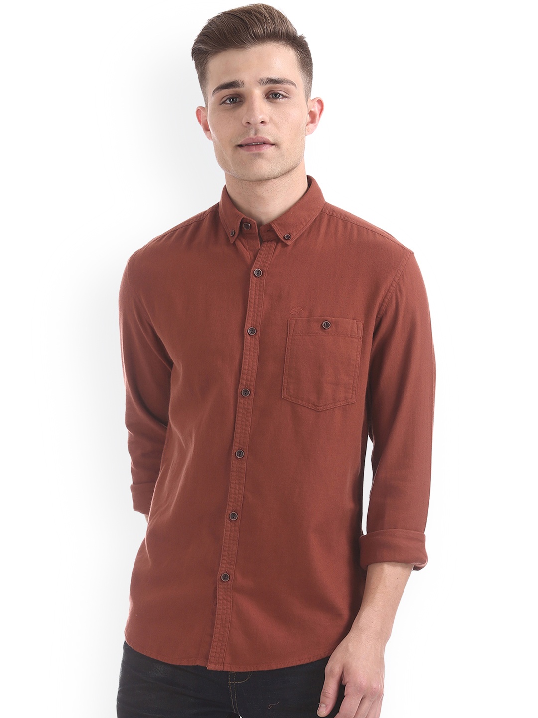 

Ed Hardy Men Brown Slim Fit Solid Casual Shirt
