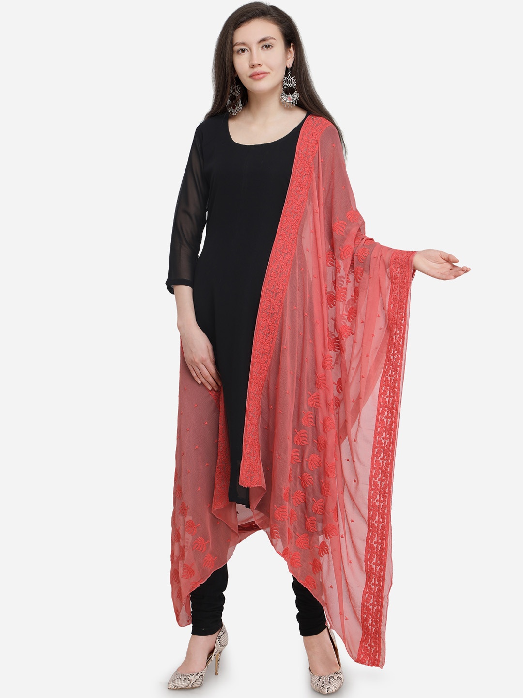 mf Coral Embroidered Dupatta