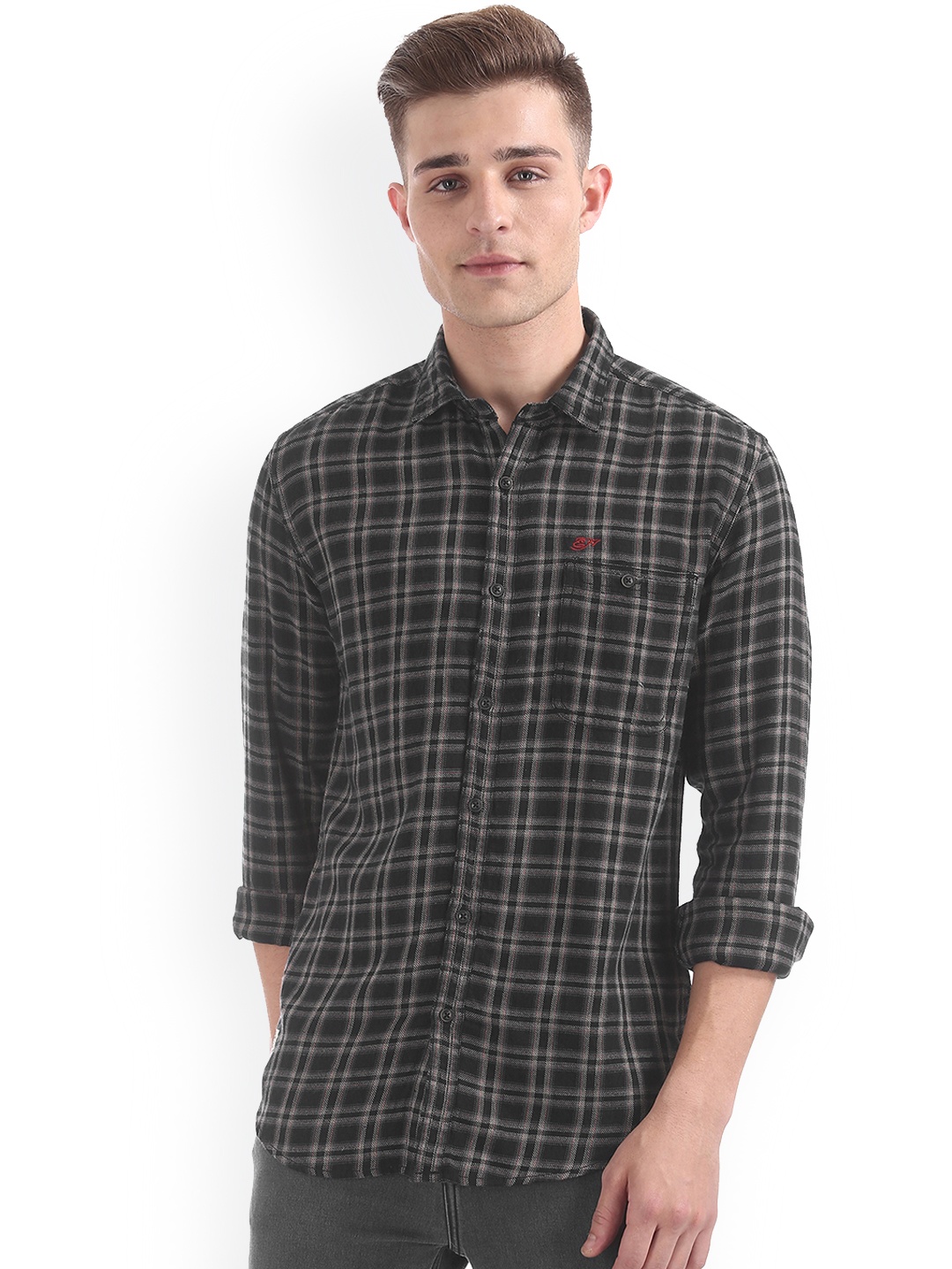 

Ed Hardy Men Black & White Slim Fit Checked Casual Shirt