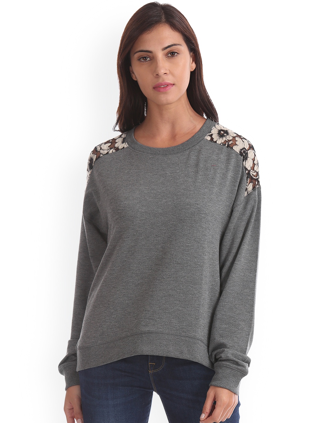 

Aeropostale Women Grey Solid Sweatshirt