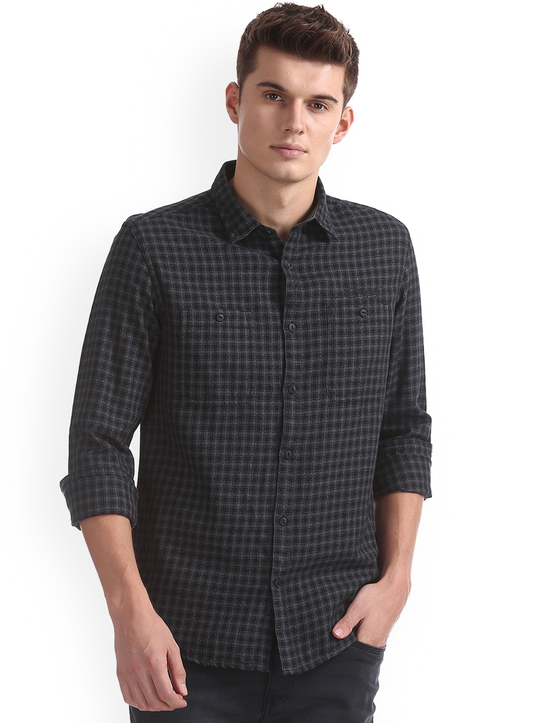 

Ed Hardy Men Black & Grey Slim Fit Checked Casual Shirt