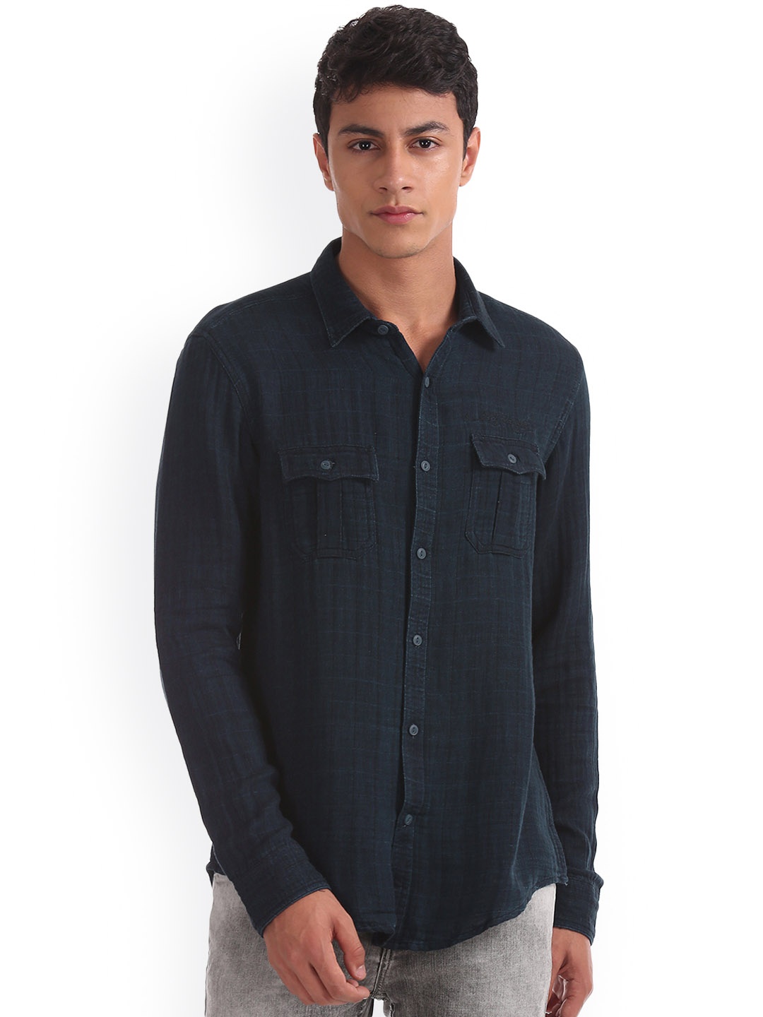 

Ed Hardy Men Blue Slim Fit Solid Casual Shirt