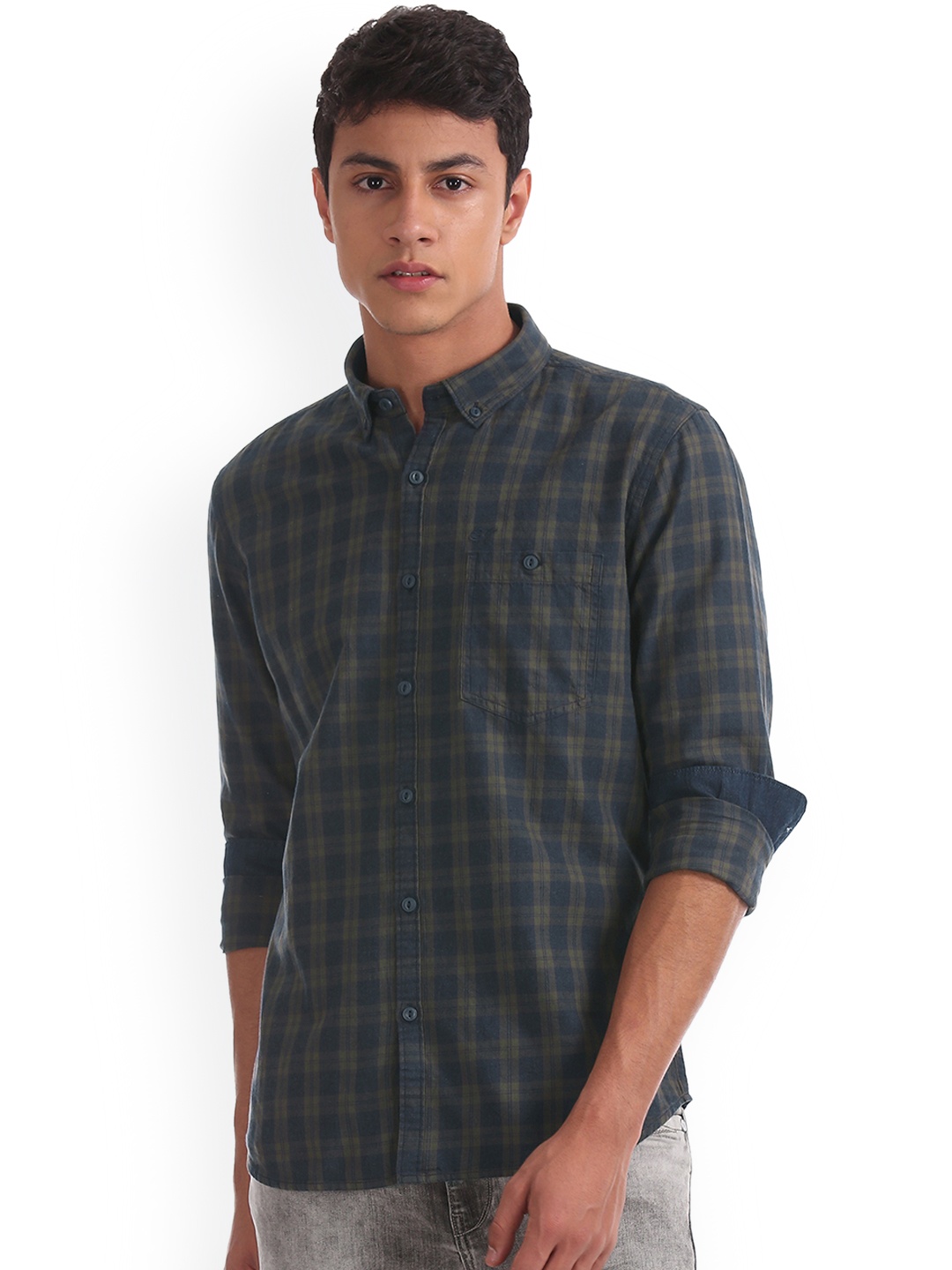 

Ed Hardy Men Green & Blue Slim Fit Checked Casual Shirt