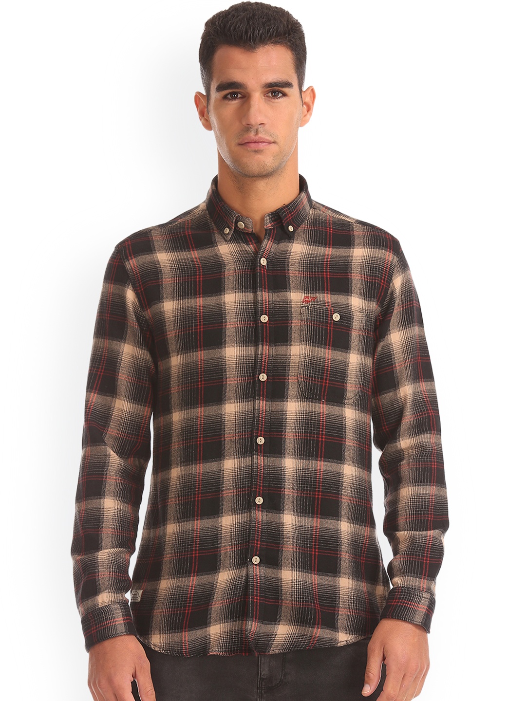 

Ed Hardy Men Black & Beige Slim Fit Checked Casual Shirt