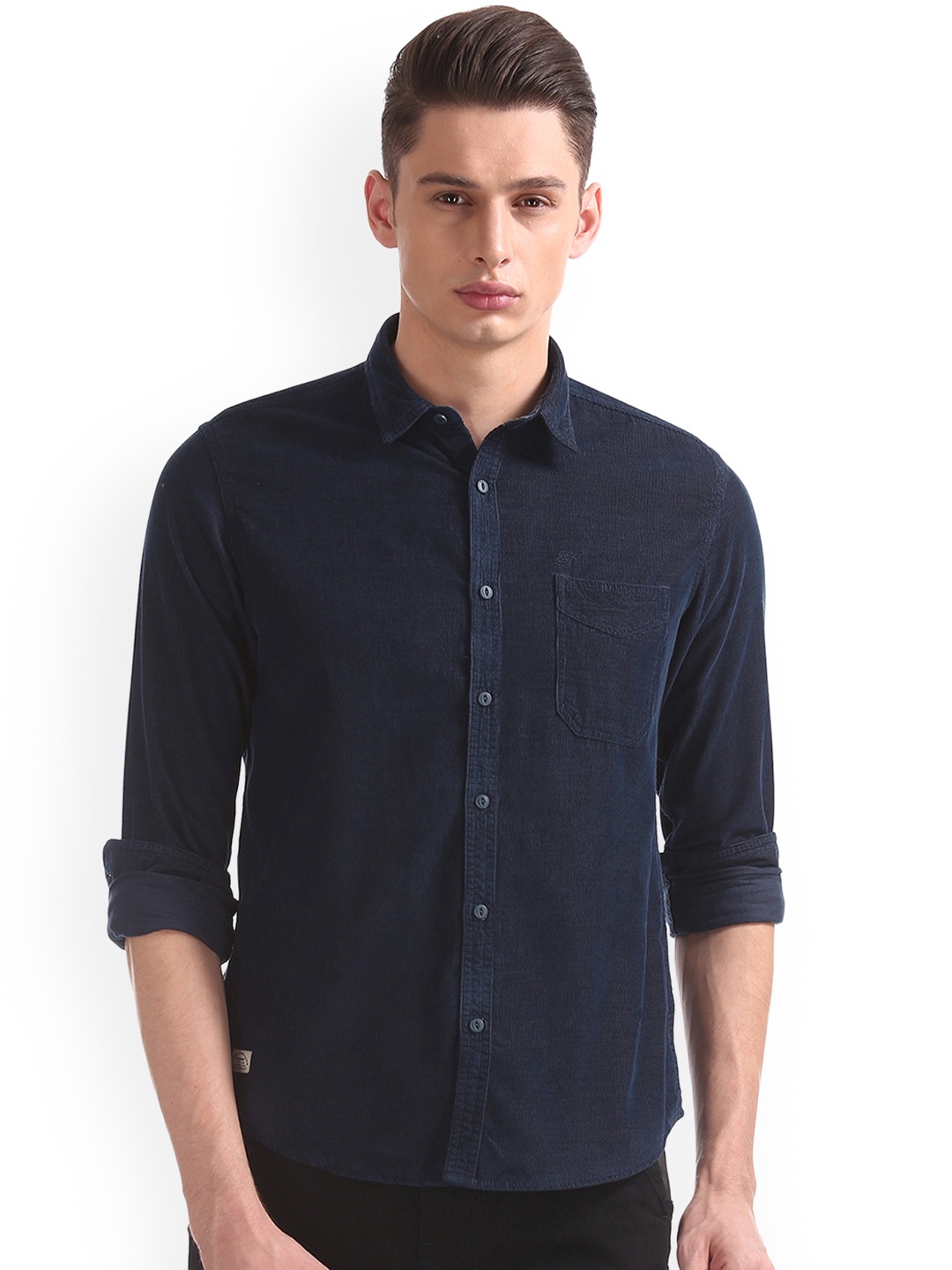 Ed Hardy Men Blue Slim Fit Solid Casual Shirt