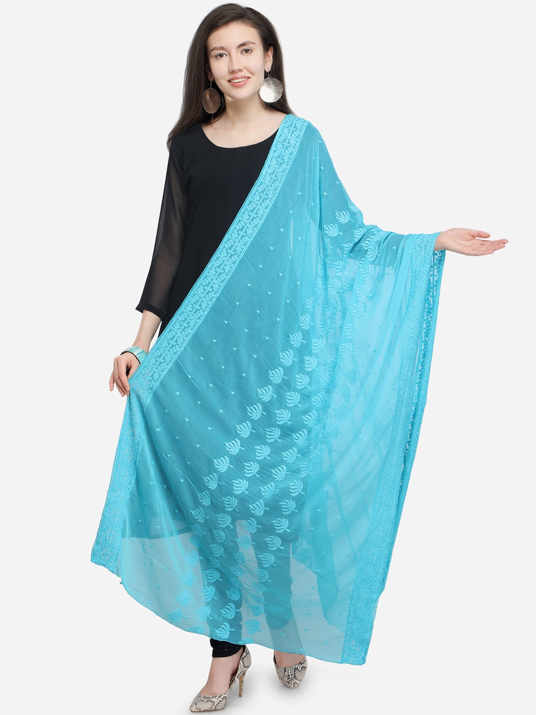 mf Blue Embroidered Dupatta