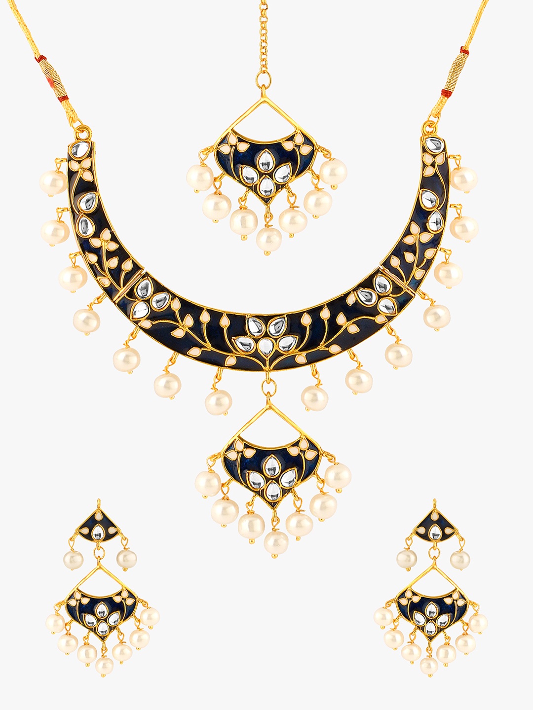 

Peora Women Gold-Plated & Navy-Blue Meenakari Kundan-Studded Jewellery Set
