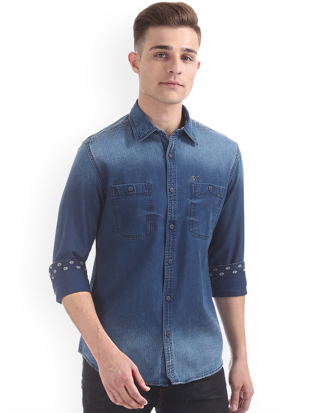 

Ed Hardy Men Blue Slim Fit Faded Casual Shirt